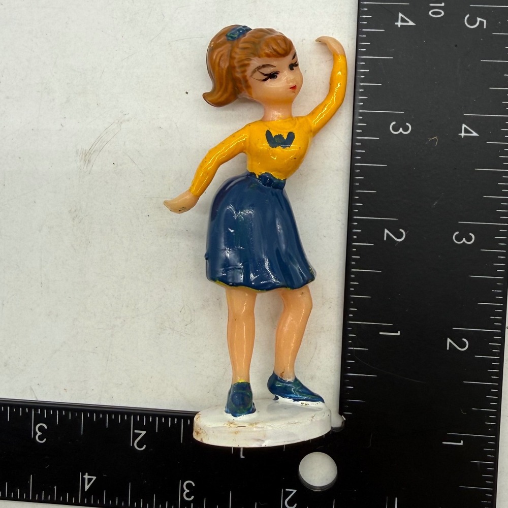 Vintage Wilton Cheerleader Figurine Blue Yellow Hong Kong Cake Topper Decor